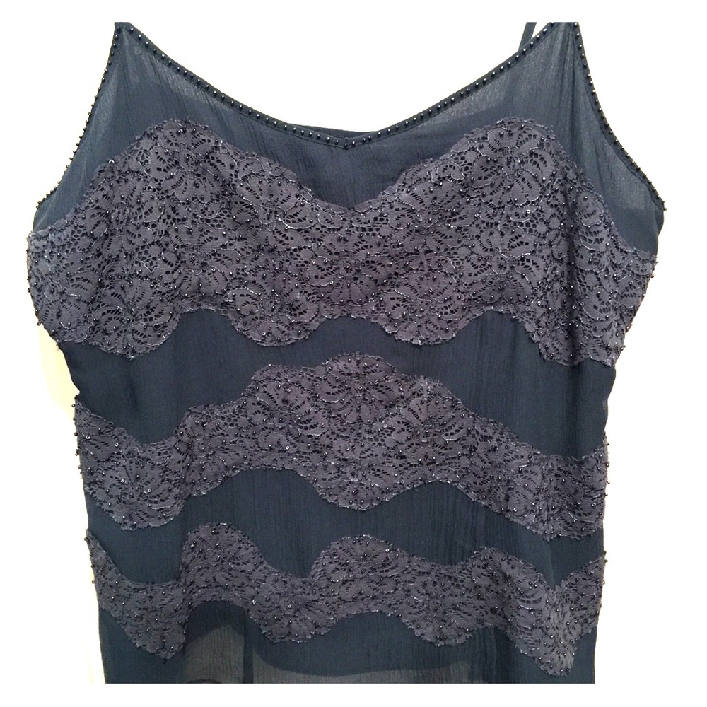 INC, Hand beaded & Lace, Silk Camie. Size 12